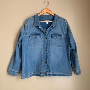 D & Co Soft Blue Light Wash Denim Jacket With Stretch Size XL Ladies Spring Coat